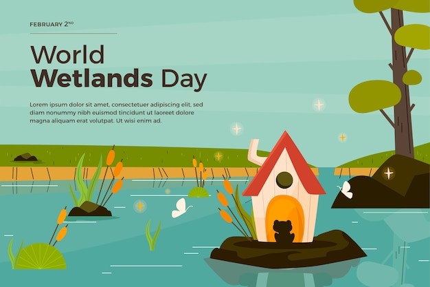 世界湿地日水彩风格插画海报模板