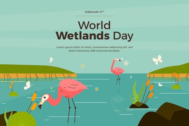 世界湿地日水彩风格插画海报模板