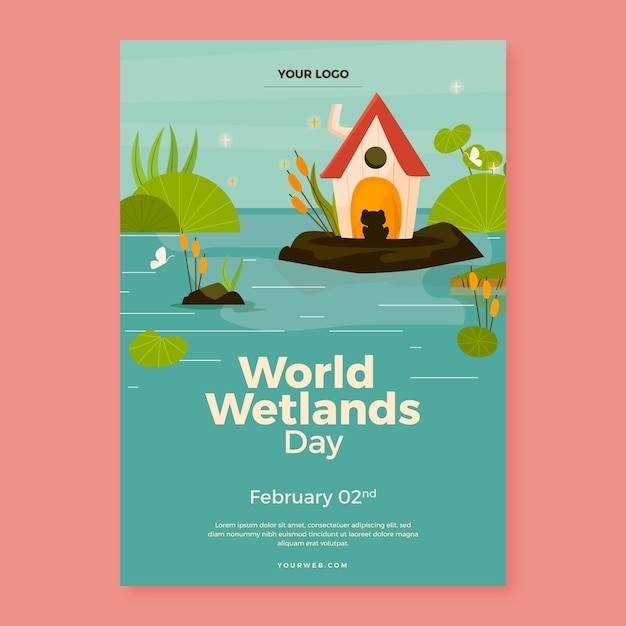 世界湿地日水彩风格插画海报模板