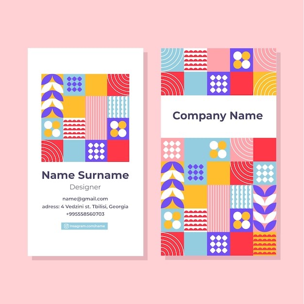 几何图形抽象平面构成图案竖版名片模板