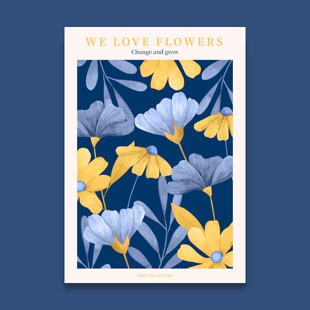 水彩风格花卉花朵海报明信片插画