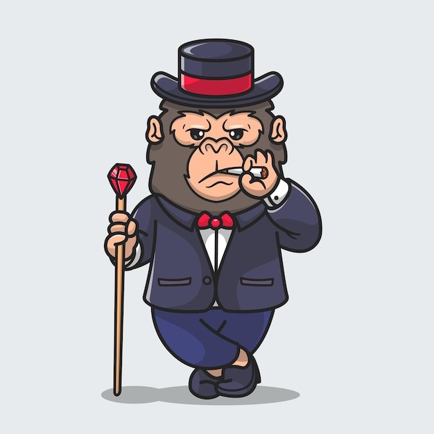 穿西装戴礼帽的猩猩插画