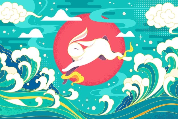 2023兔年新年春节兔子中国风国潮插画