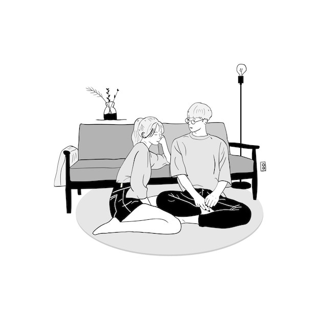 情侣恋人男女朋友插画