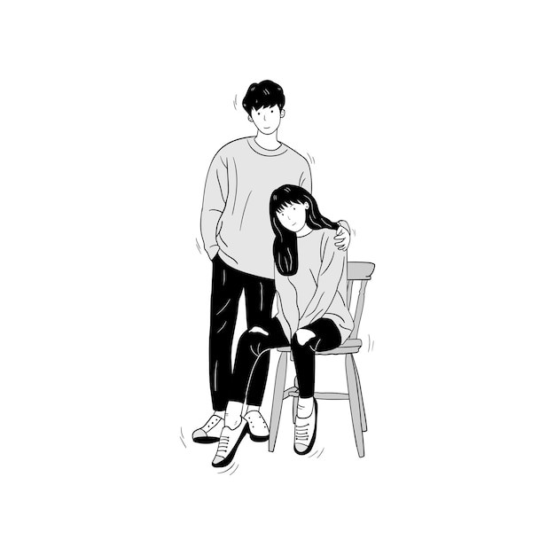 情侣恋人男女朋友插画