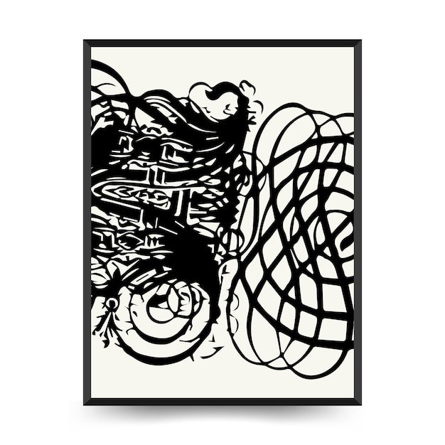 现代抽象黑白花朵花卉无框画插画