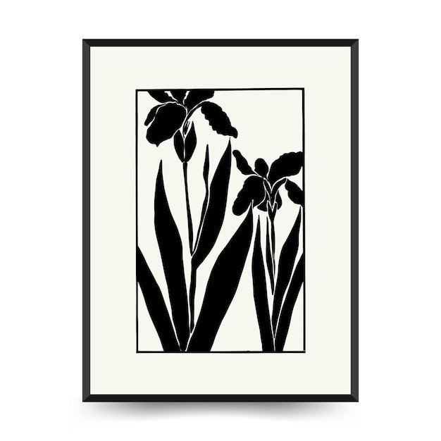 现代抽象黑白花朵花卉无框画插画