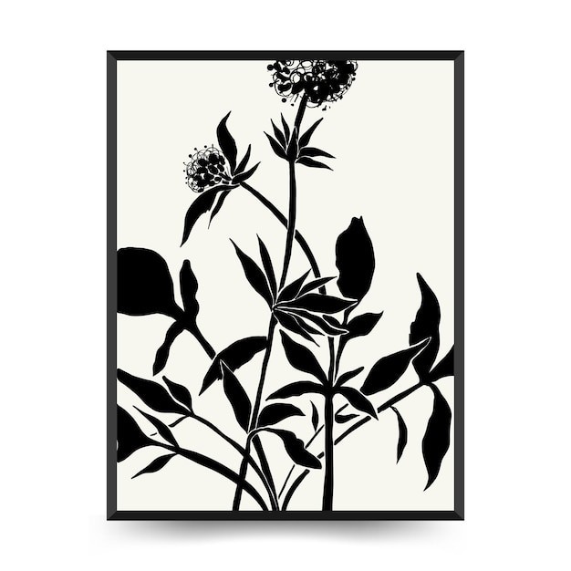 现代抽象黑白花朵花卉无框画插画