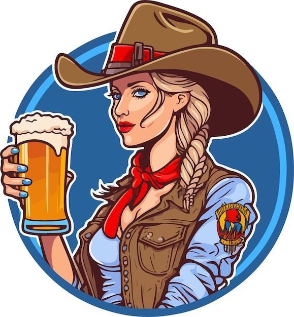 喝啤酒的女牛仔插画