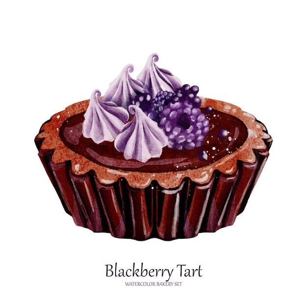 水彩黑莓挞