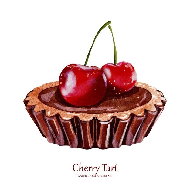 水彩樱桃挞