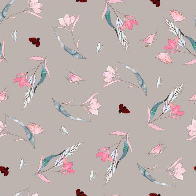 复古手绘花卉水彩无缝图案