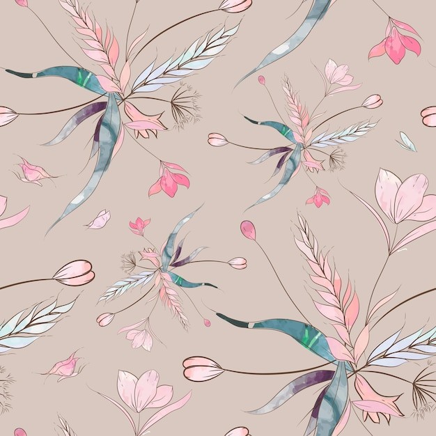 复古手绘花卉水彩无缝图案