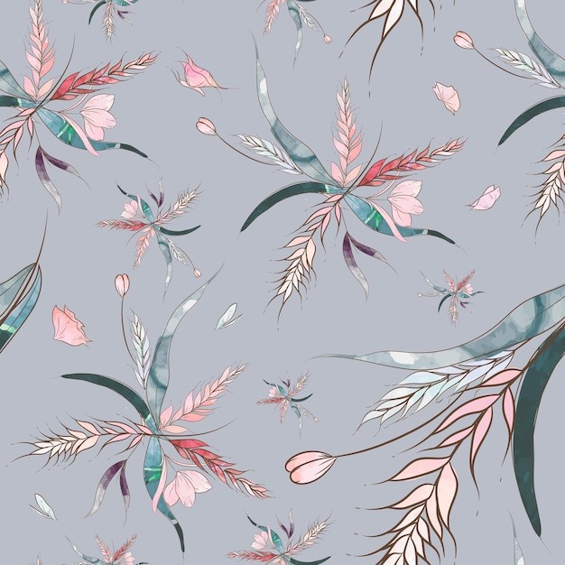 复古手绘花卉水彩无缝图案