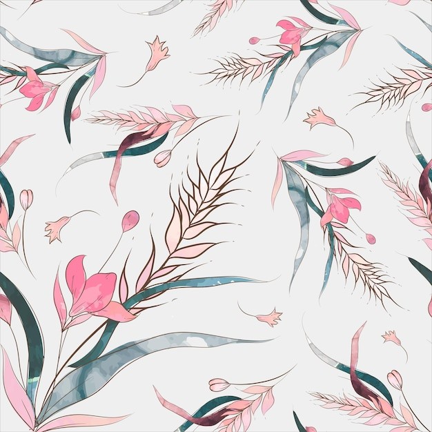 复古手绘花卉水彩无缝图案