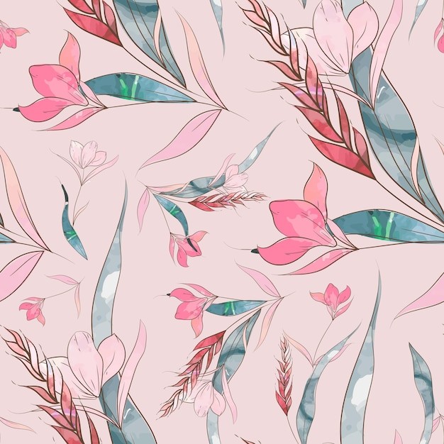 复古手绘花卉水彩无缝图案