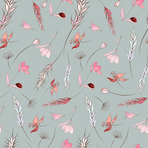 复古手绘花卉水彩无缝图案