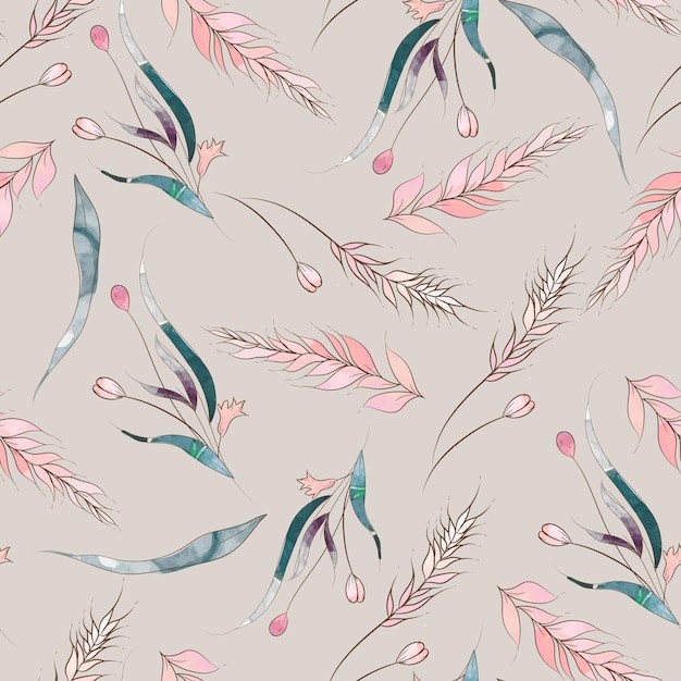 复古手绘花卉水彩无缝图案