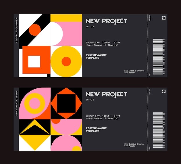 抽象几何图形票据门票模板