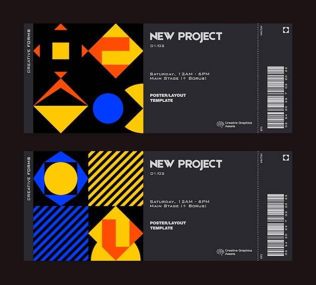 抽象几何图形票据门票模板
