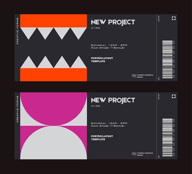 抽象几何图形票据门票模板