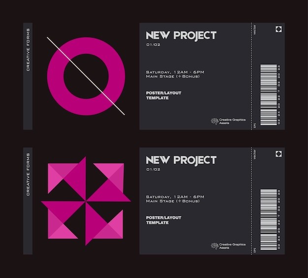 抽象几何图形票据门票模板