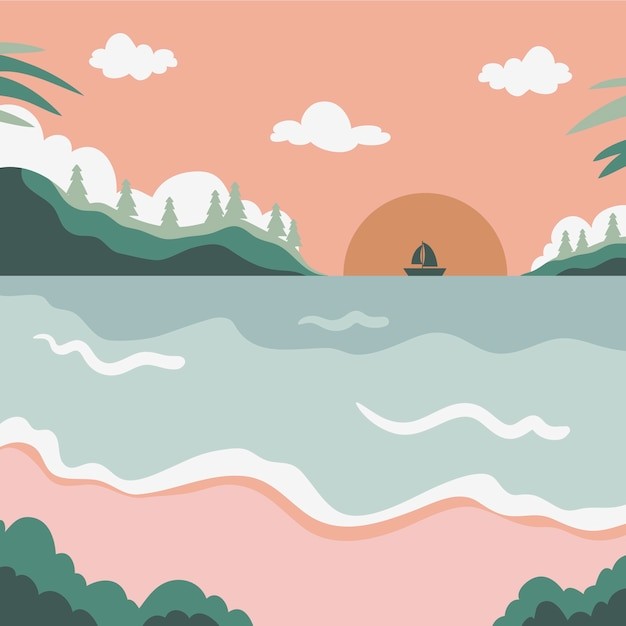 自然湖泊山水风景插画