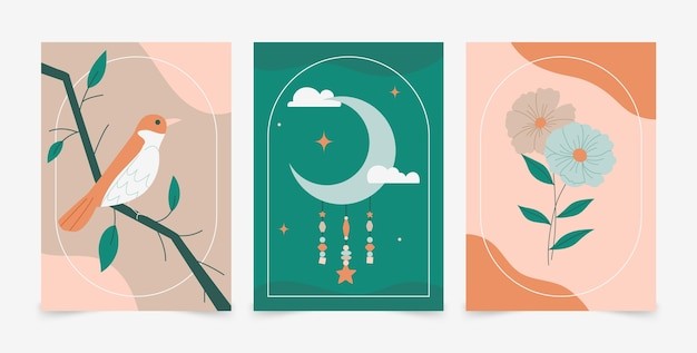 无框画鸟花朵插画