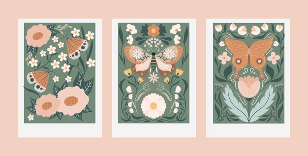 无框画蝴蝶植物插画