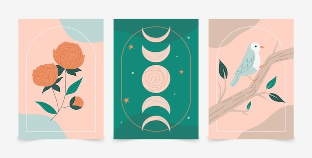 无框画鸟花朵插画