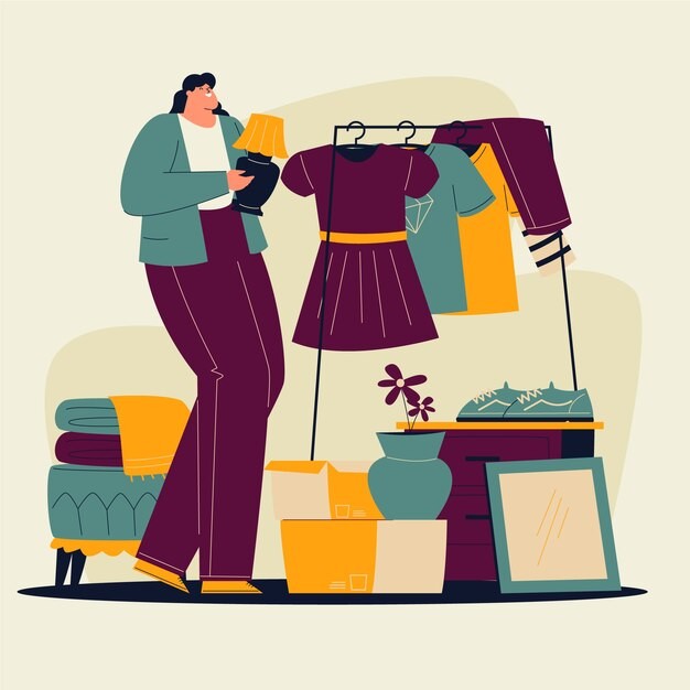 旧货二手服装销售插画