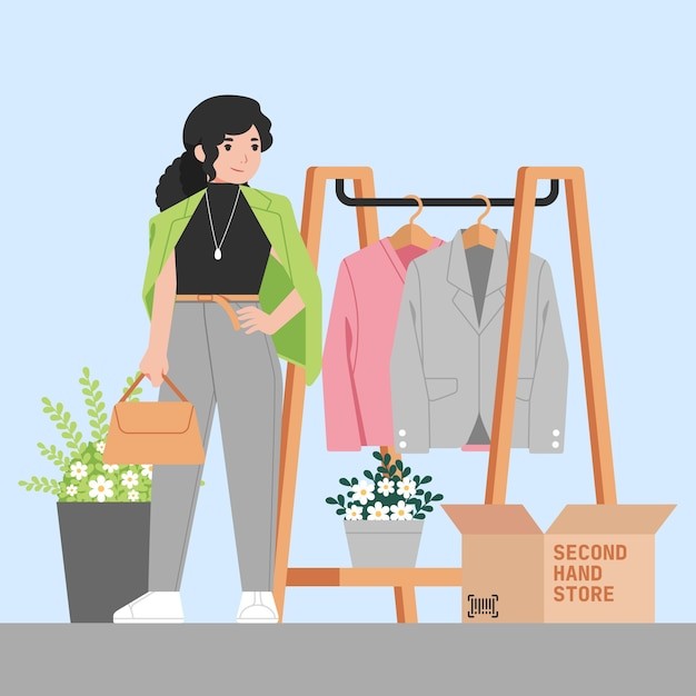 旧货二手服装销售插画