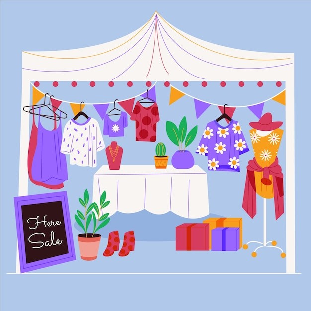 旧货二手服装销售插画