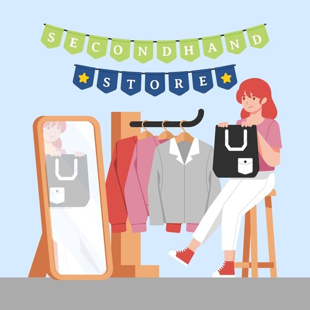 旧货二手服装销售插画