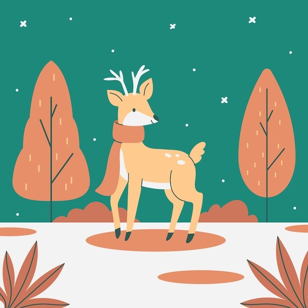 雪地里的小鹿插画