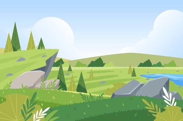 手绘自然风景美丽的大自然插画