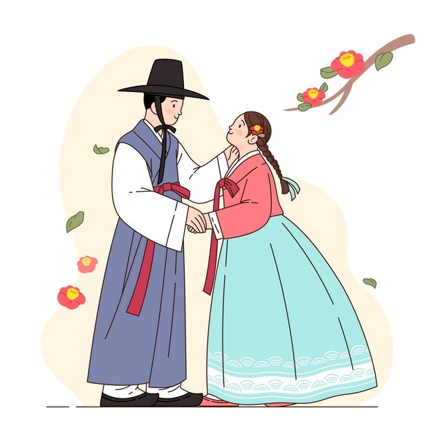 韩国传统服饰男女情侣夫妻插画