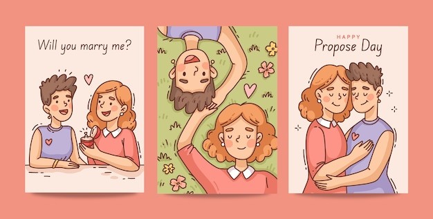 求婚情侣卡片贺卡明星片插画