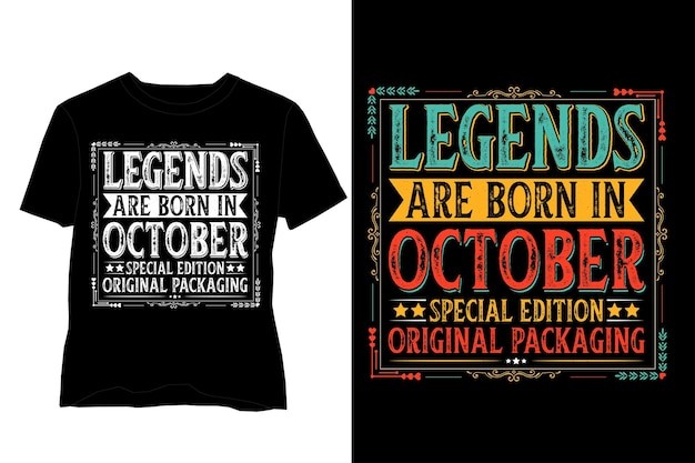 传奇诞生于10月生日T恤图案印花模板