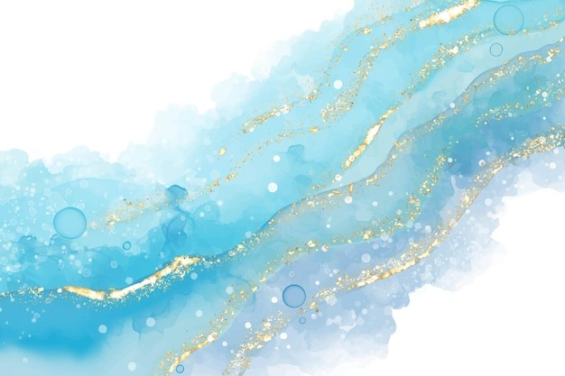 蓝色水彩大理石金色纹理背景