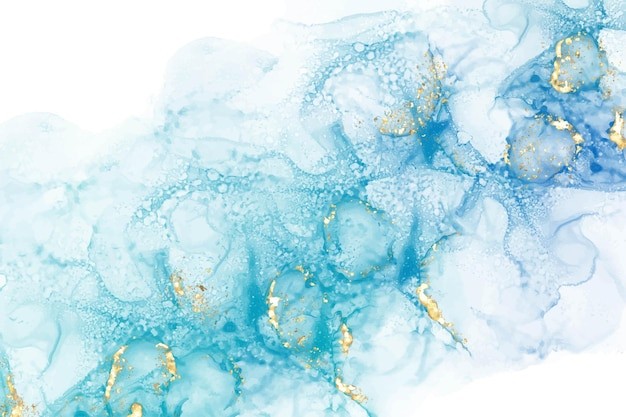 蓝色水彩大理石金色纹理背景