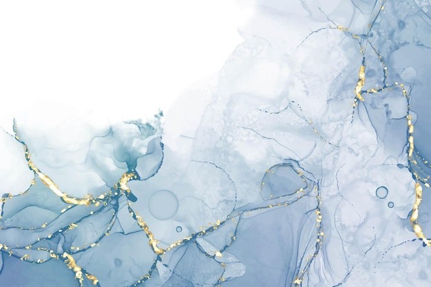 蓝色水彩大理石金色纹理背景