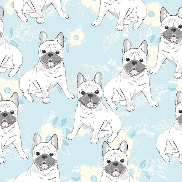 狗斗牛犬无缝花纹图案