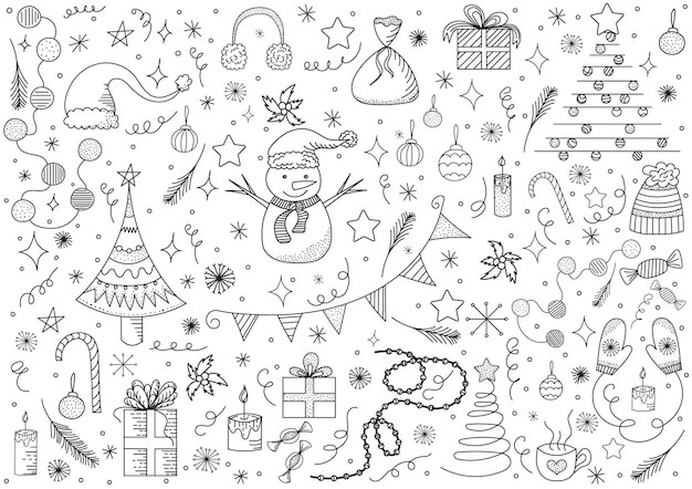 圣诞节手绘涂鸦元素无缝花纹平铺图案