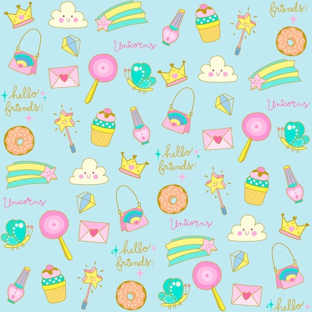 手绘可爱元素无缝平铺图案花纹