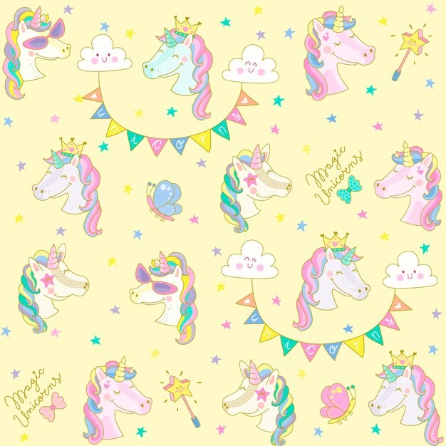 手绘独角兽无缝平铺图案花纹