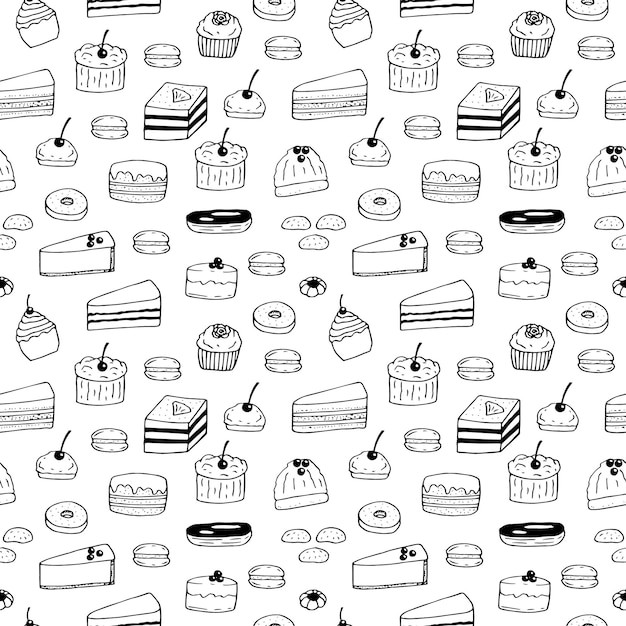手绘蛋糕无缝平铺图案花纹