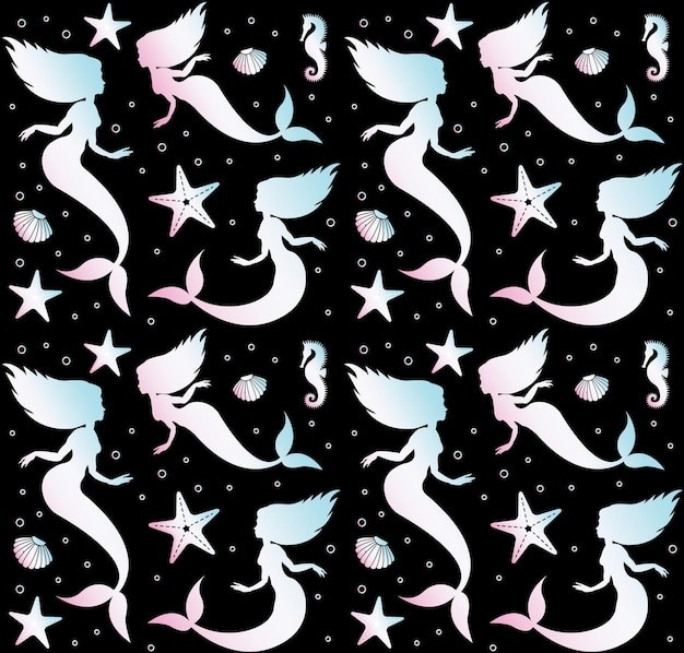 美人鱼无缝平铺图案花纹