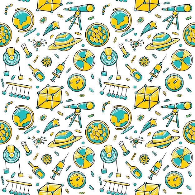 手绘科学教育创意无缝平铺图案花纹