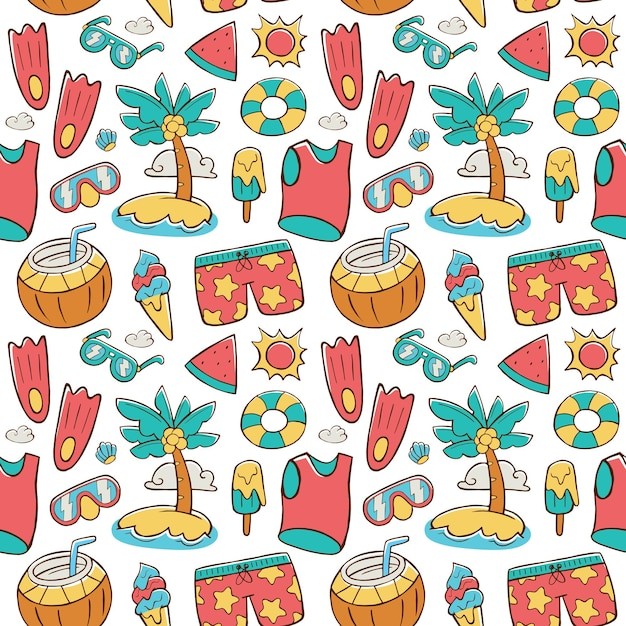 手绘夏季夏天元素创意无缝平铺图案花纹